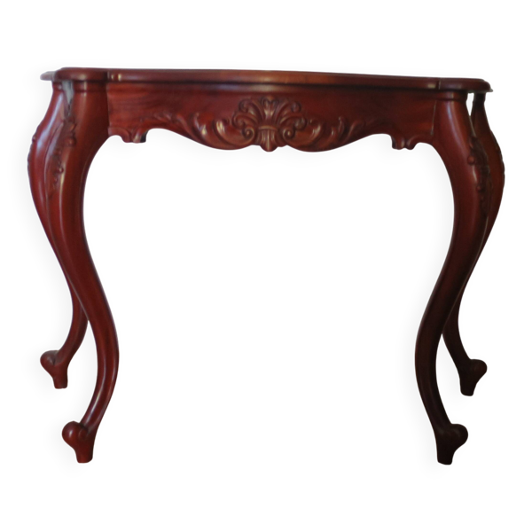 Console 4 pieds galbés -acajou-Style Louis XV-bois sculpté