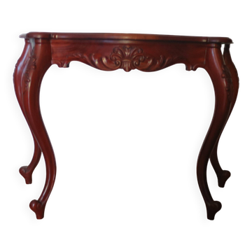 Console 4 pieds galbés -acajou-Style Louis XV-bois sculpté