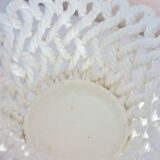 White enameled ceramic pot cover, braided, openwork, vintage