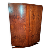 Armoire Art Déco ronce de noyer, marqueterie, portes galbées—années 30