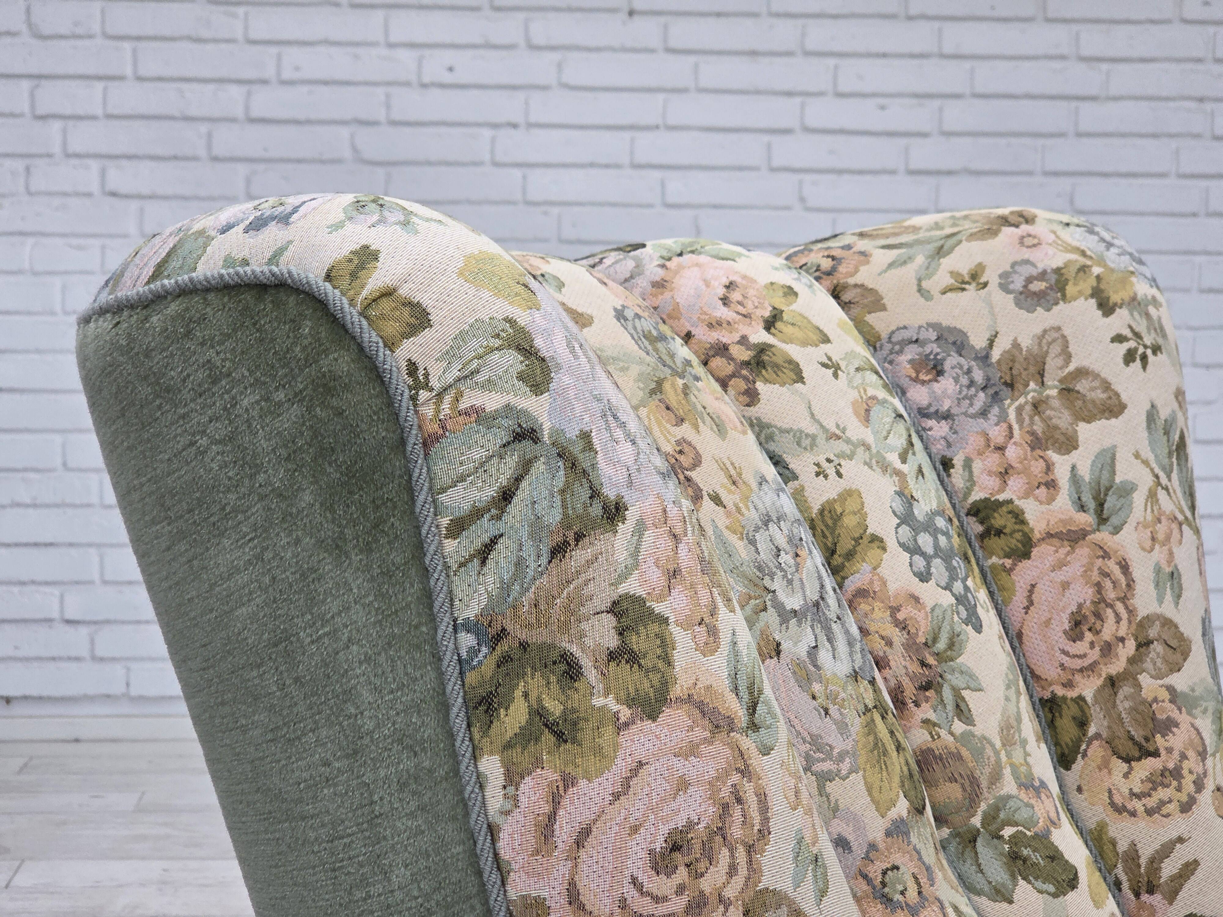 1970s, Danish relax armchair, green furniture velour, original condition.