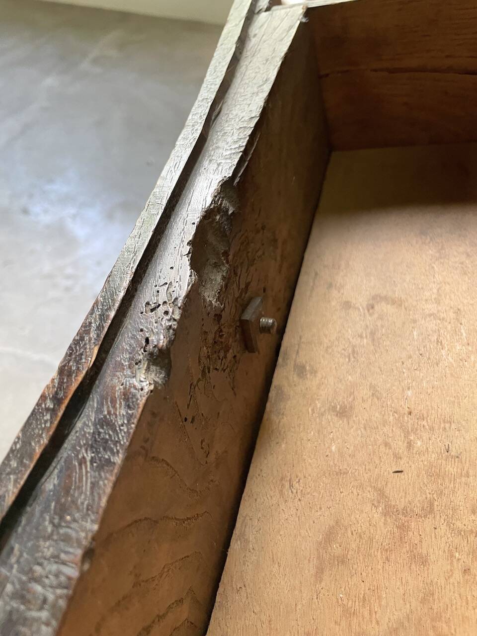 19th century chest of drawers in carved blackened pine