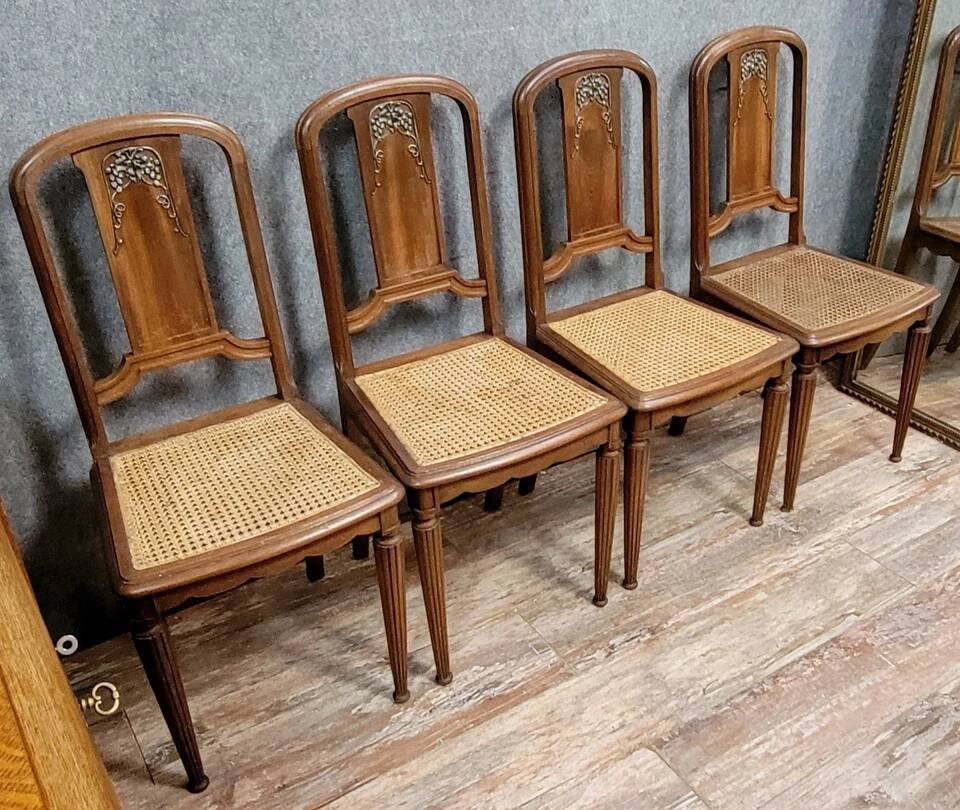 Set of 4 Art Nouveau mahogany chairs circa 1900