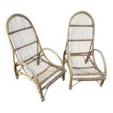 Huge pair of rattan armchairs from the 50s, South of France