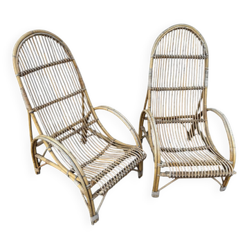 Huge pair of rattan armchairs from the 50s, South of France