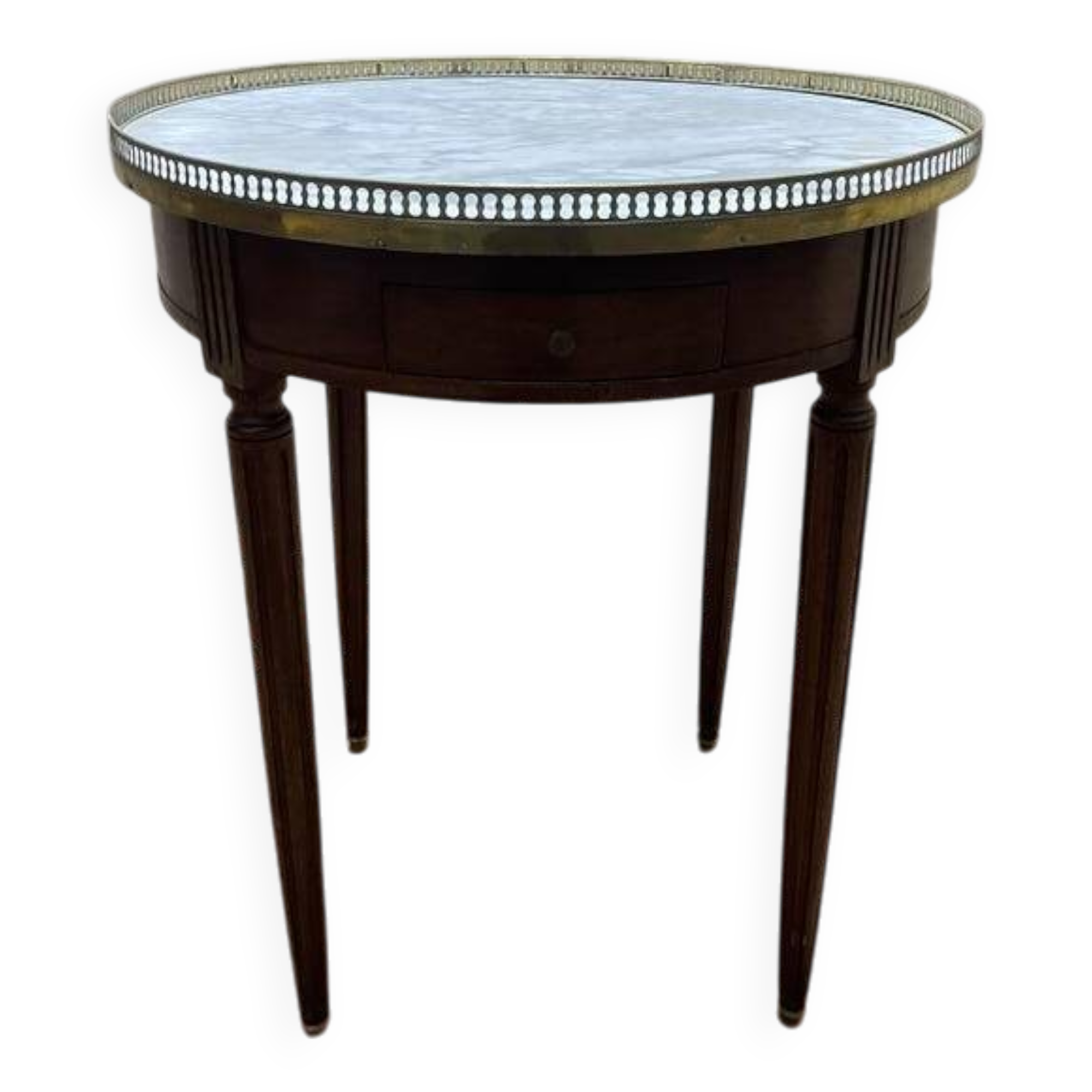 Table bouillotte de style Louis XVI en acajou et marbre.