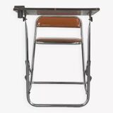 Vintage folding school desk with faux leather seat