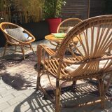 Vintage rattan and bamboo bench