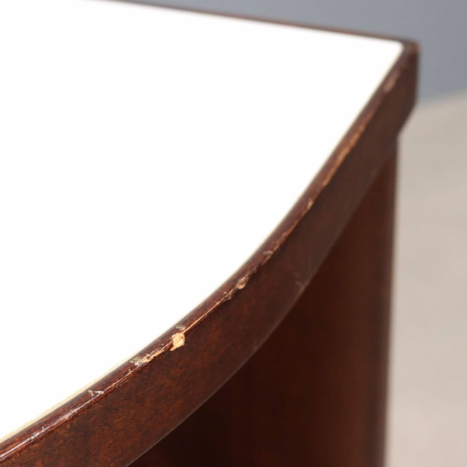 Small vintage cabinet in wood and white glass, Italian design, 1960s-1970s, original