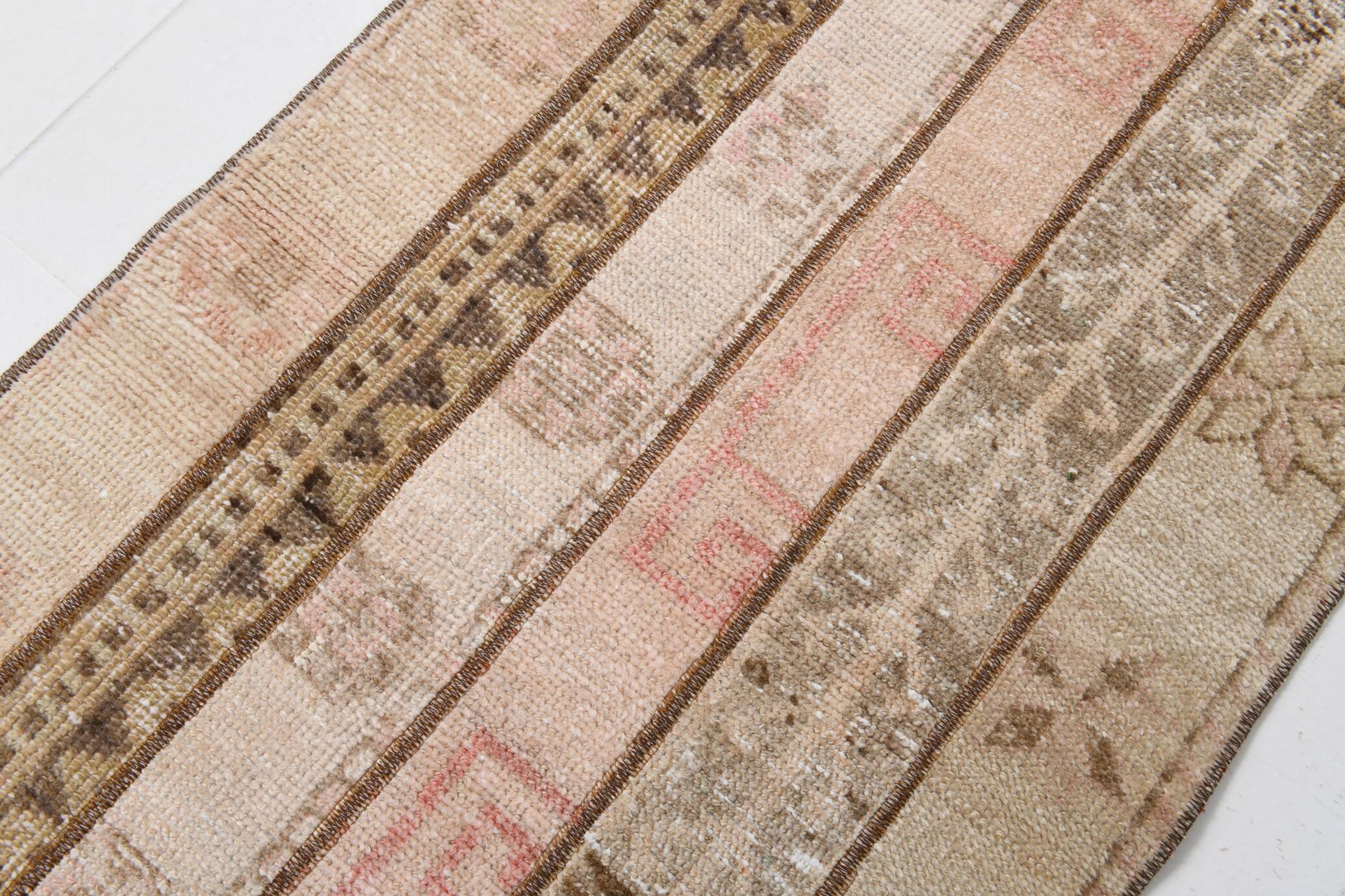 Pale Red Brown Hallway Vintage Runner Rug, 63x356Cm