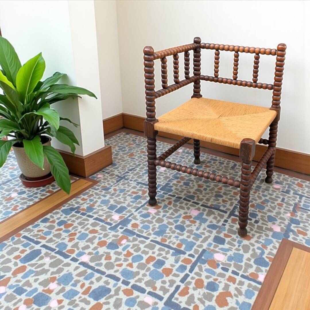 1920s turned wood straw corner chair