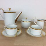 Porcelain tea set A. Vignaud Limoges and mocha spoons Christofle Alfénide