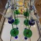 A Set of 6 Hand-blown Emerald Green Cobalt Blue Stem Champagne Flutes Art