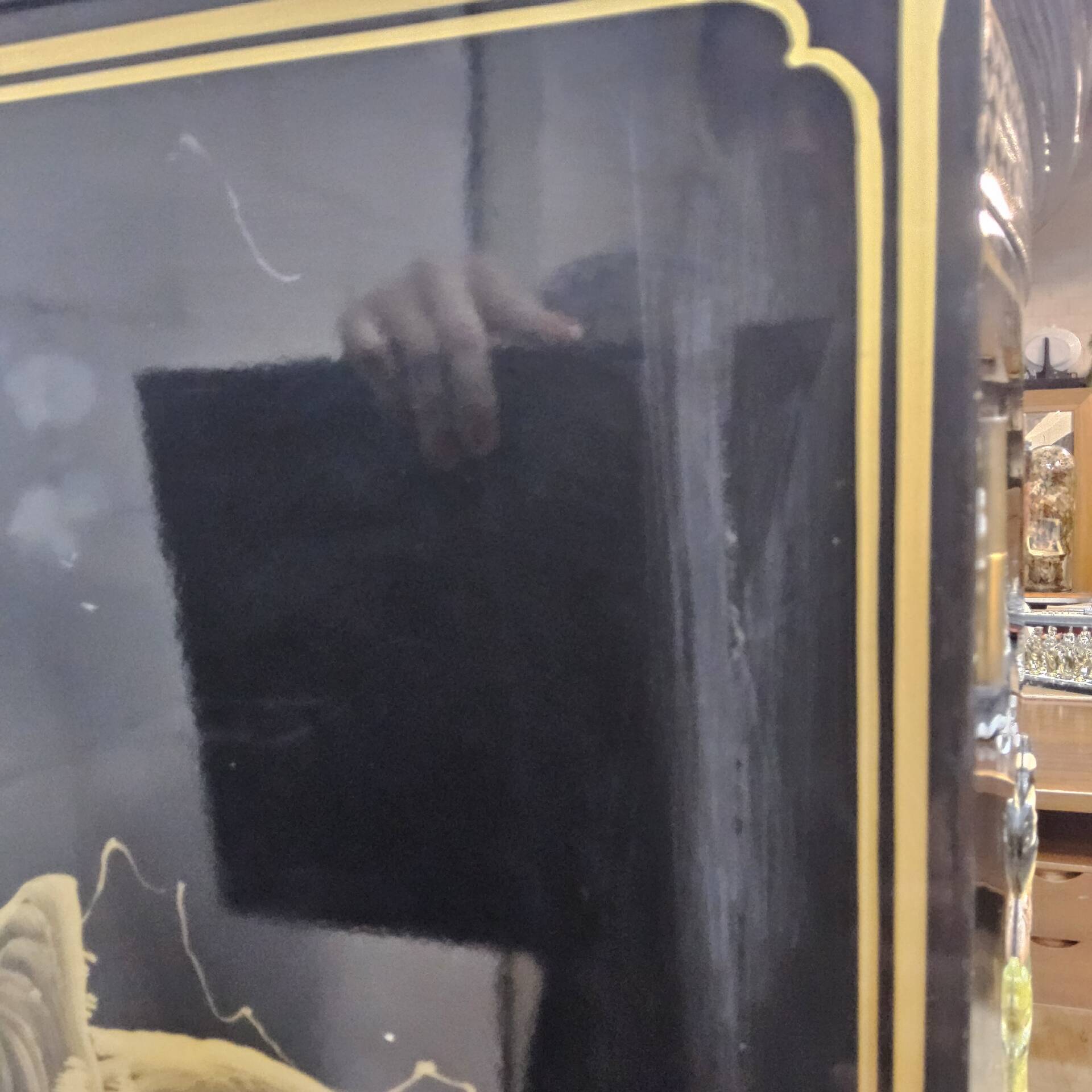 Vintage Chinese black lacquer cabinet soapstone, mother-of-pearl bohemia