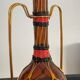 Vintage amber glass, brass and scoubidou carafe