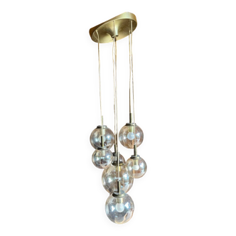 Mid century waterfall ceiling light with 7 glass globes