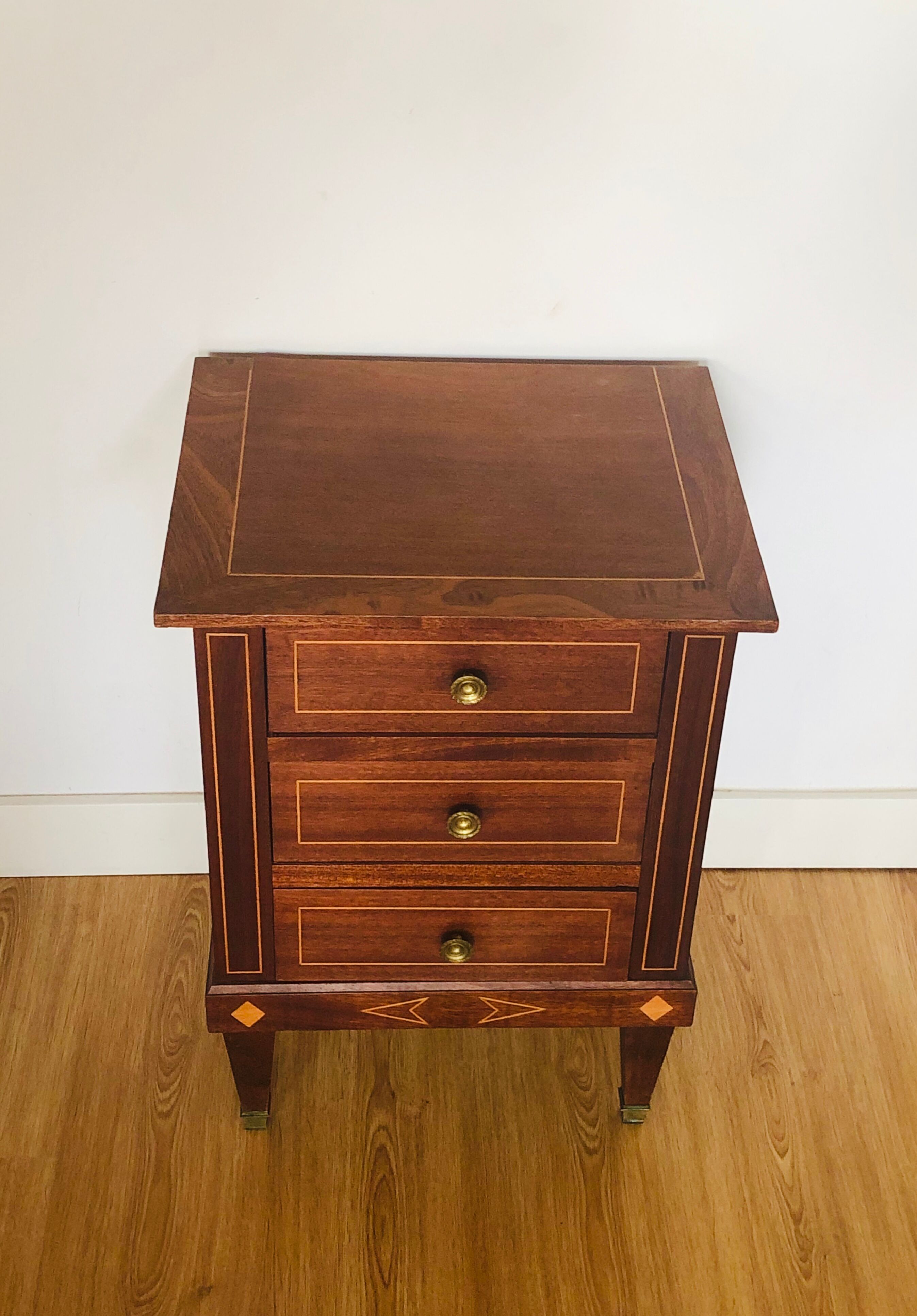 Bedside, walnut 3 drawers