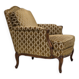 1950s, Danish relax chair, furniture velour, carved ash wood.