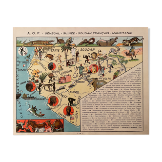 Old poster map of French West Africa Senegal Guinea Sudan - 1931