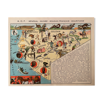 Old poster map of French West Africa Senegal Guinea Sudan - 1931