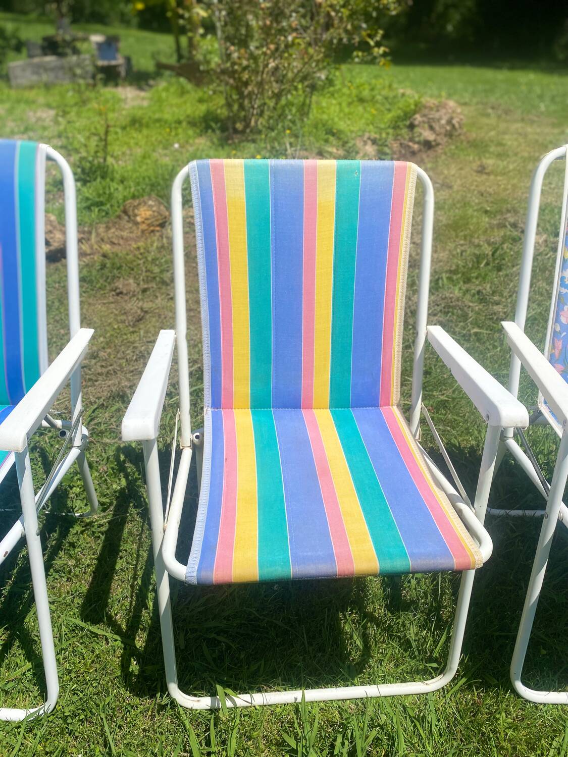 Chaise camping vintage rayée