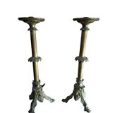 Coppia Candelabri d'Altare Antichi in BRONZO Stile Neogotico H 60 cm