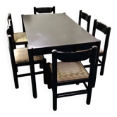 Rare dining set / Italy / 1970s / solid black painted wood / 6 x chair / matching table