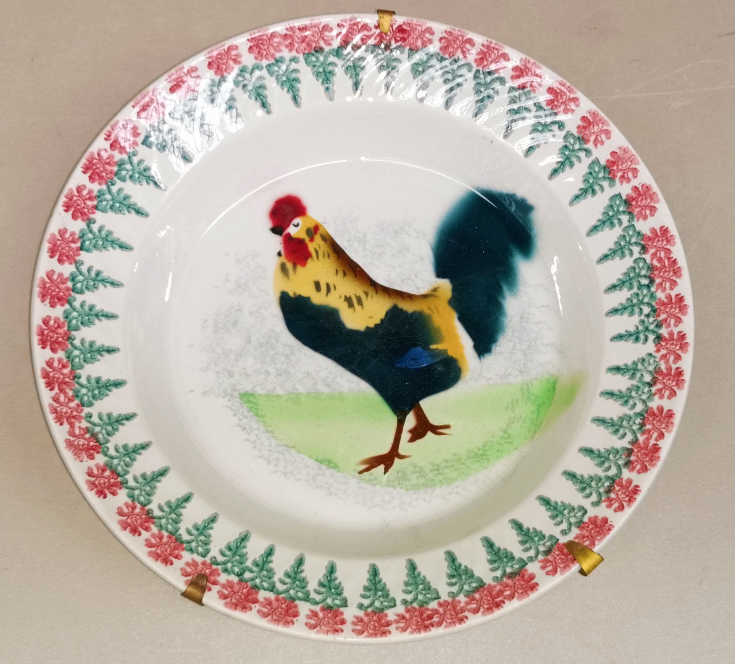 Old hollow dish 26cm faience st amand, décor at le coq