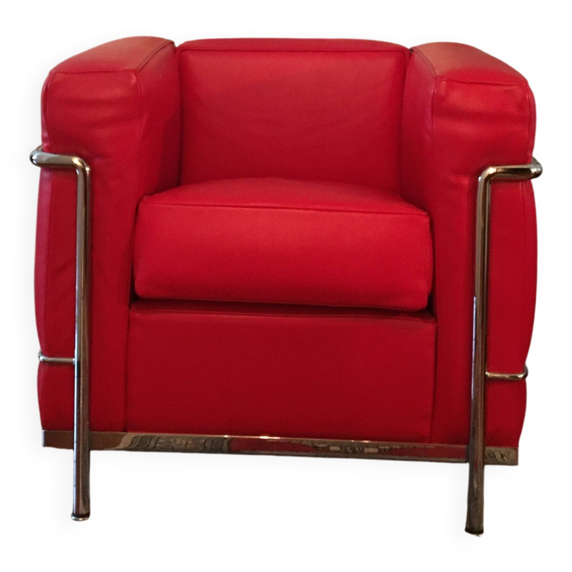 LC2 armchair Le Corbusier, Jeanneret, Perriand - Red leather - signed