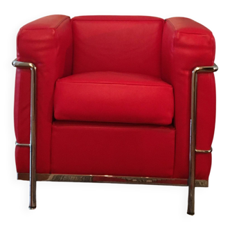 LC2 armchair Le Corbusier, Jeanneret, Perriand - Red leather - signed