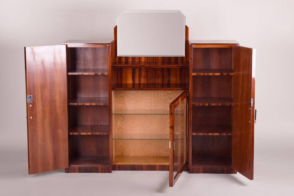 Art Deco Mahogany Sideboard with Mirror, France, 1920s