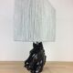 Horsehead lamp and wool lampshade, black resin