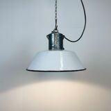 Industrial White Enamel Industrial Lamp with Cast Aluminium Top from EOW, 1950s