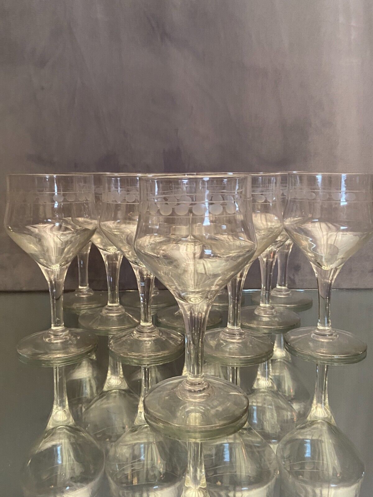Suite of 12 glasses with feet in cut glass mid-twentieth century