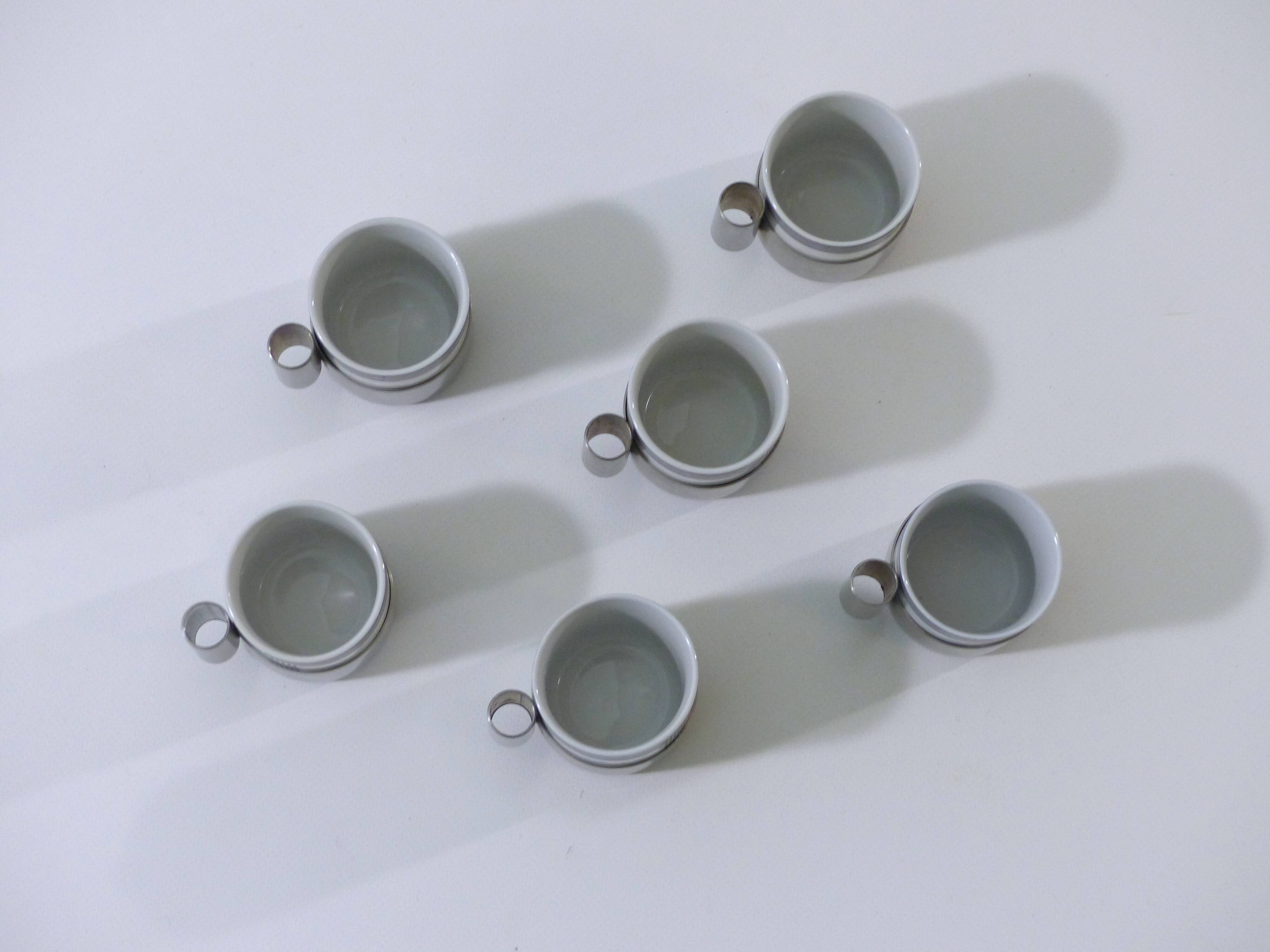 6 coffee cups porcelain and chrome Morinox Italy