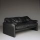 Two seater Maralunga Sofa in Black Leather for Cassina. 1970s