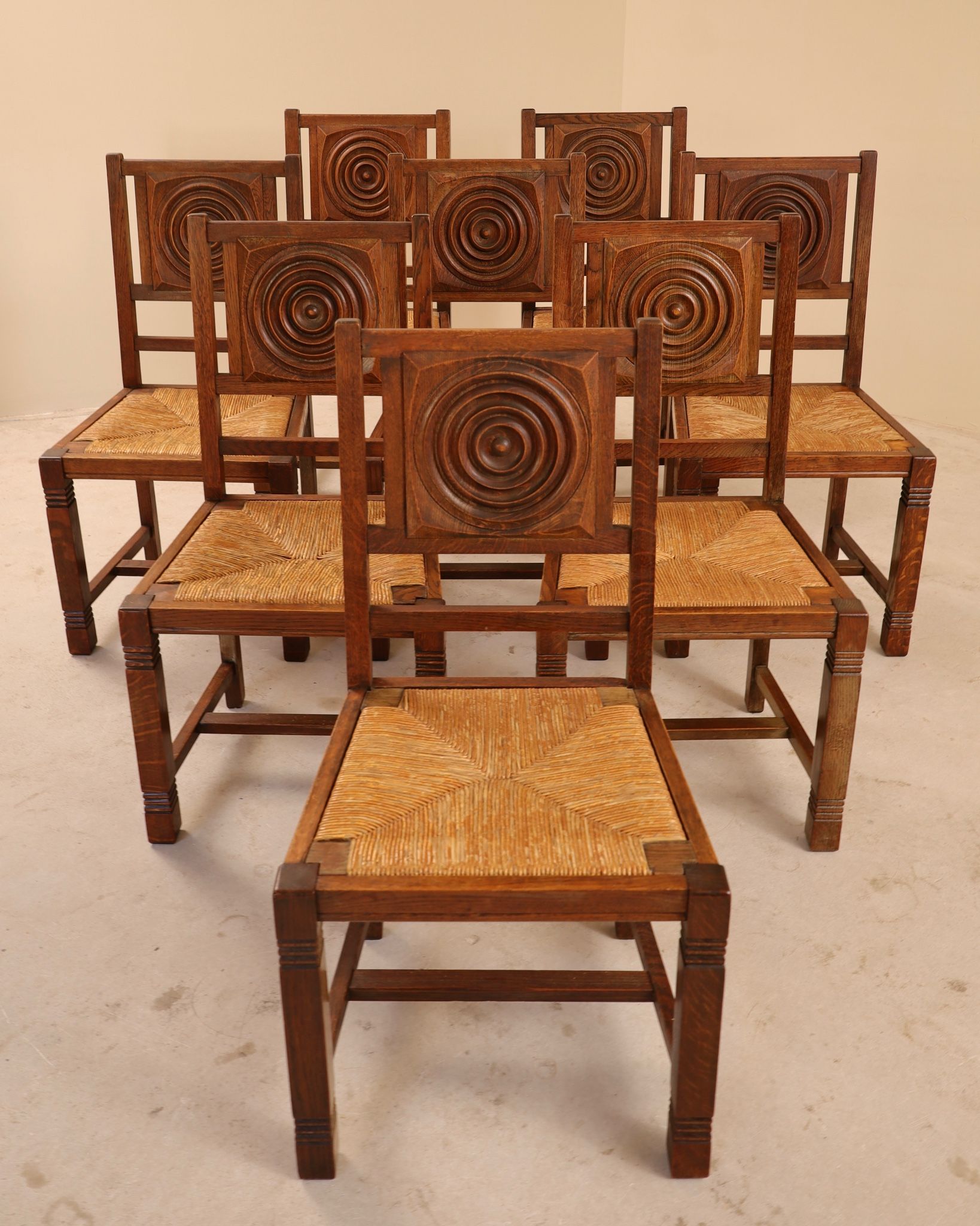Solid oak chairs, France, 1950s