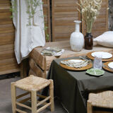 Tablecloth and towels in green upcycled linen