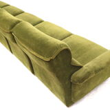 Green velvet vintage element sofa made in the 1970s