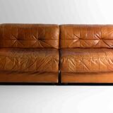 Vintage patchwork leather sofa in caramel leather, Germany 1960s