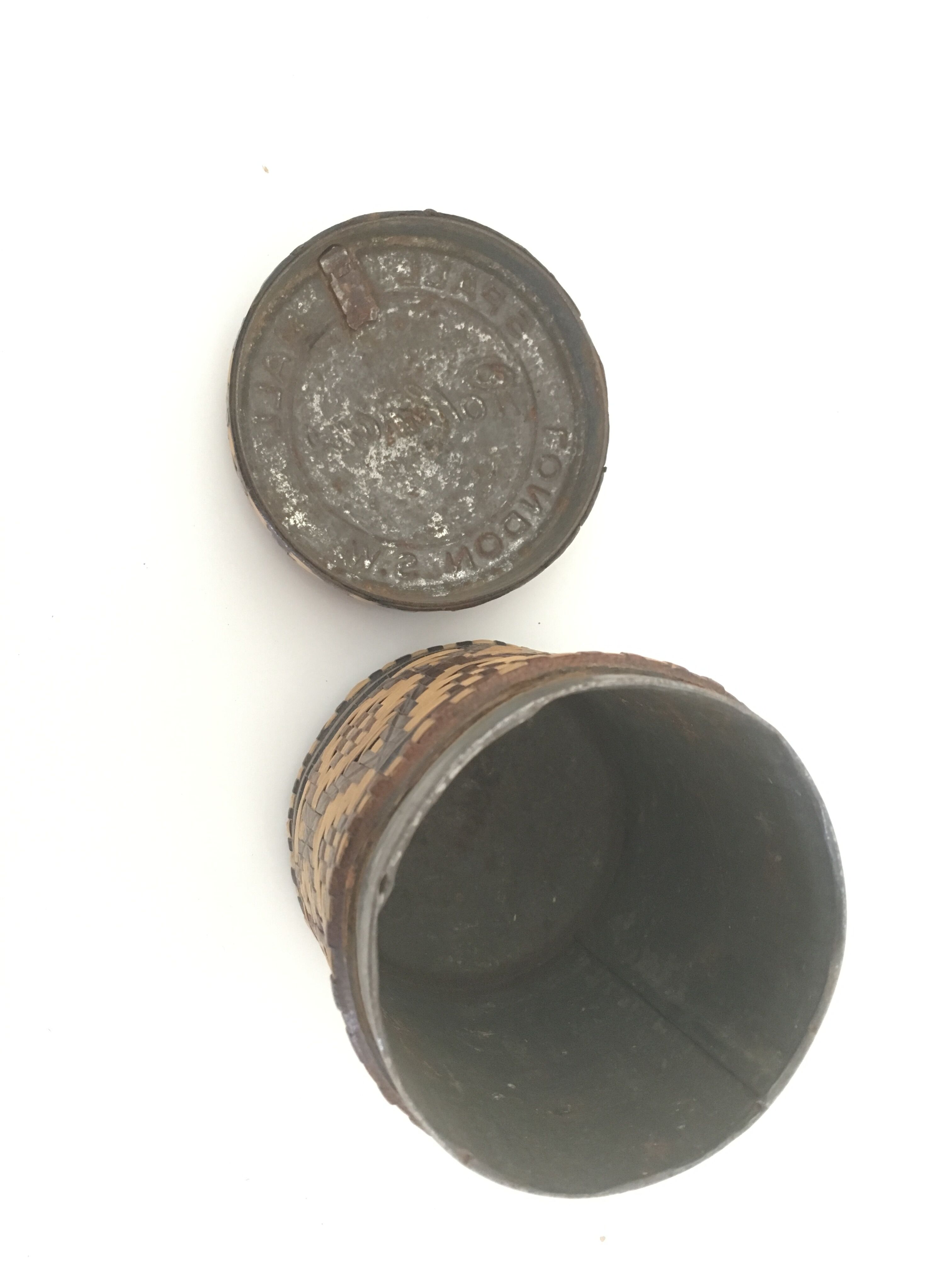 Lot of 2 ethnic leather-wrapped bottles and box