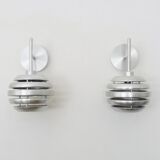 Pair of brushed aluminum Mercury wall lights by Eglo 90s
