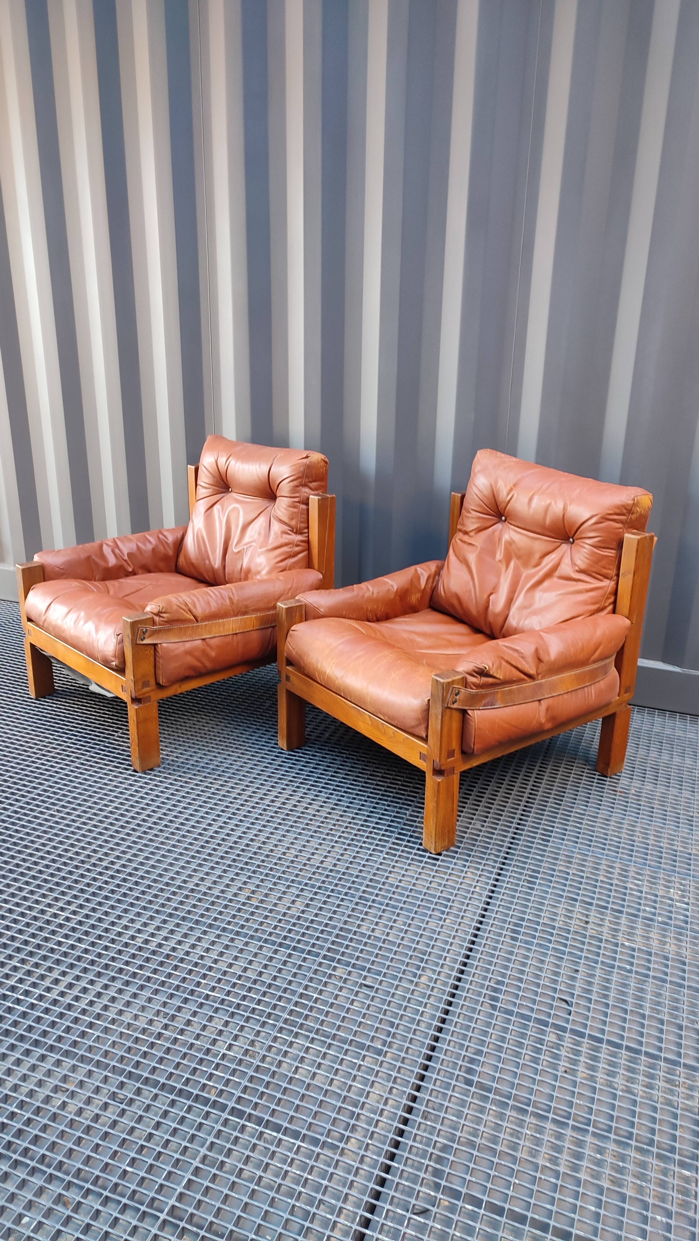 Pair of S15 Pierre Chapo armchairs