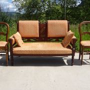 Ancienne banquette en bois et velours orange