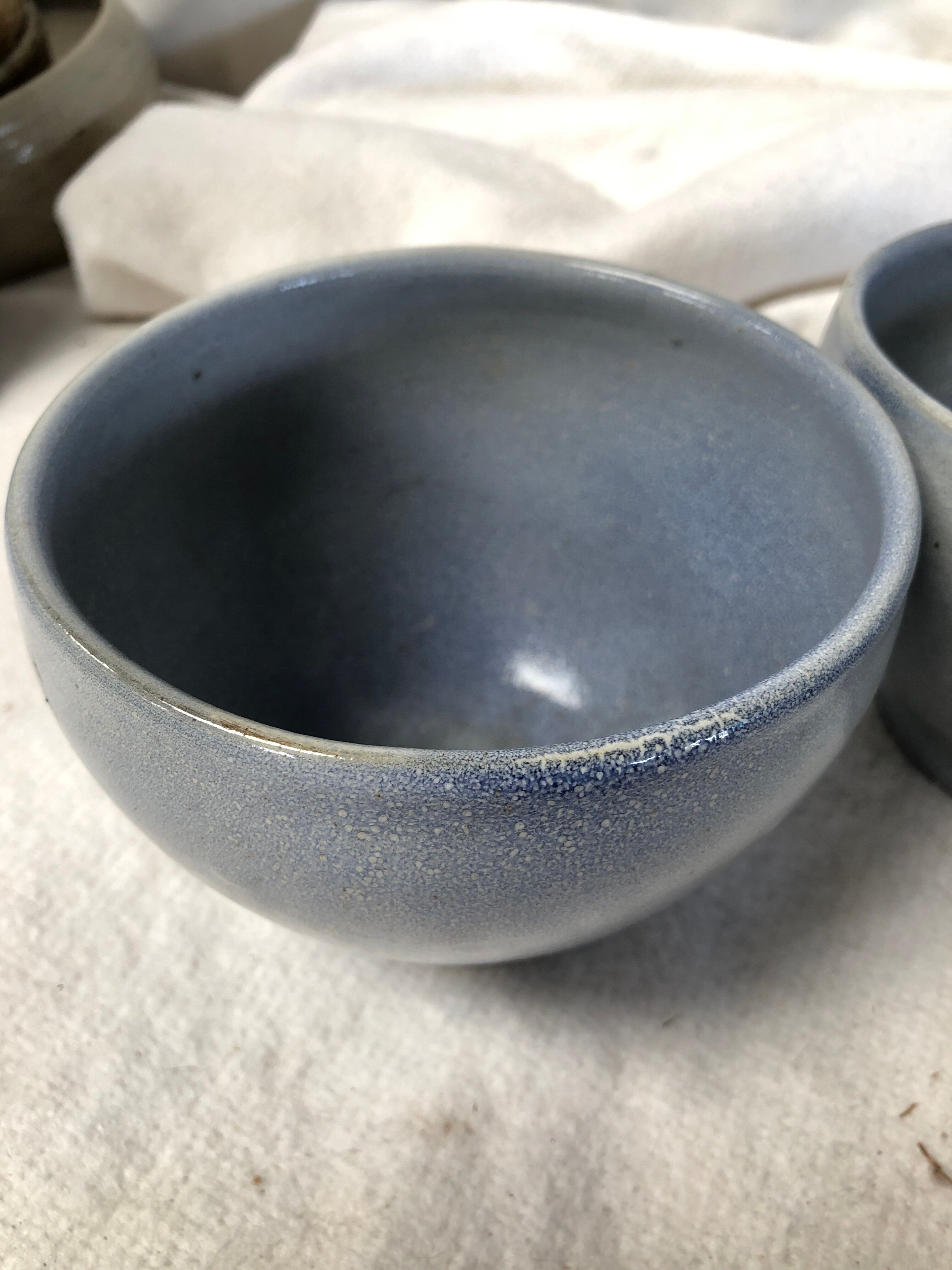 Set of 3 vintage blue sandstone bowls