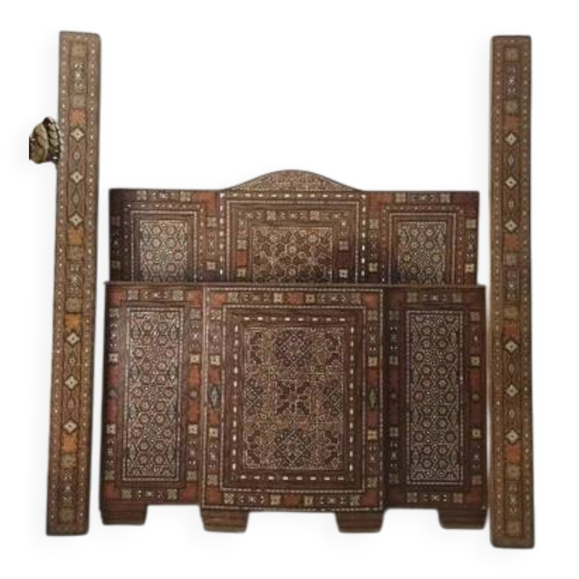 Antique Art Deco Bed Middle Eastern Damascene Inlaid Mother of Pearl Mosaic