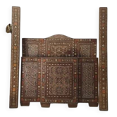 Antique Art Deco Bed Middle Eastern Damascene Inlaid Mother of Pearl Mosaic