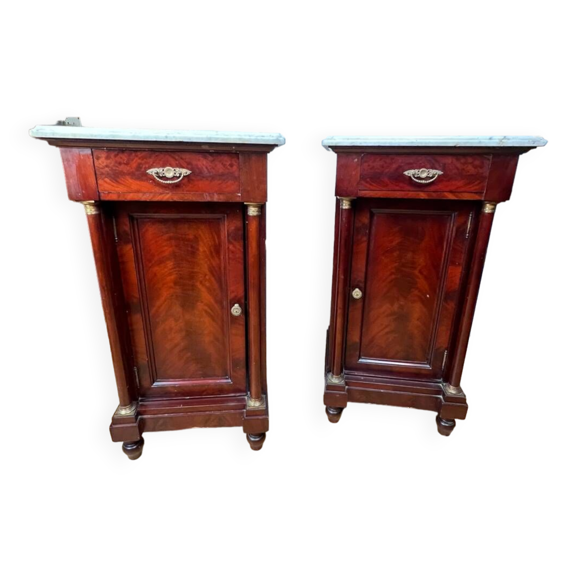 Pair of Napoleon III bedside tables in mahogany and marble