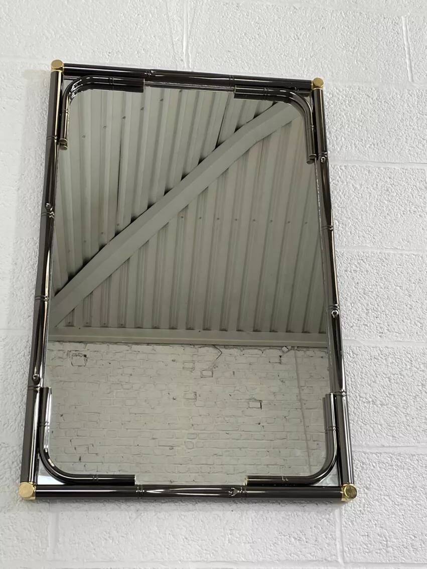 Black metal and brass mirror with gunmetal finish