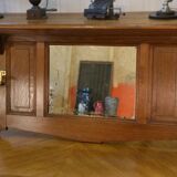 Solid oak coat rack and 2 brass hooks, Art Deco 1930s